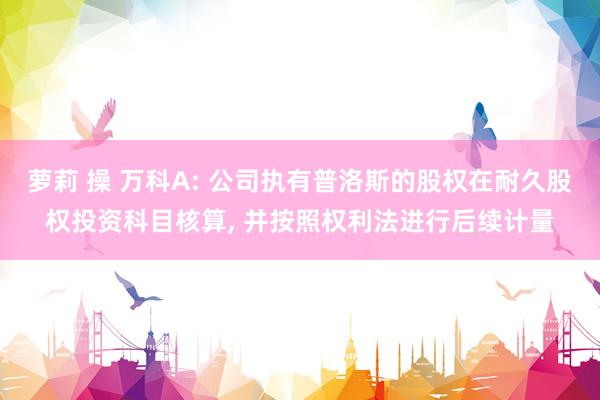 萝莉 操 万科A: 公司执有普洛斯的股权在耐久股权投资科目核算， 并按照权利法进行后续计量
